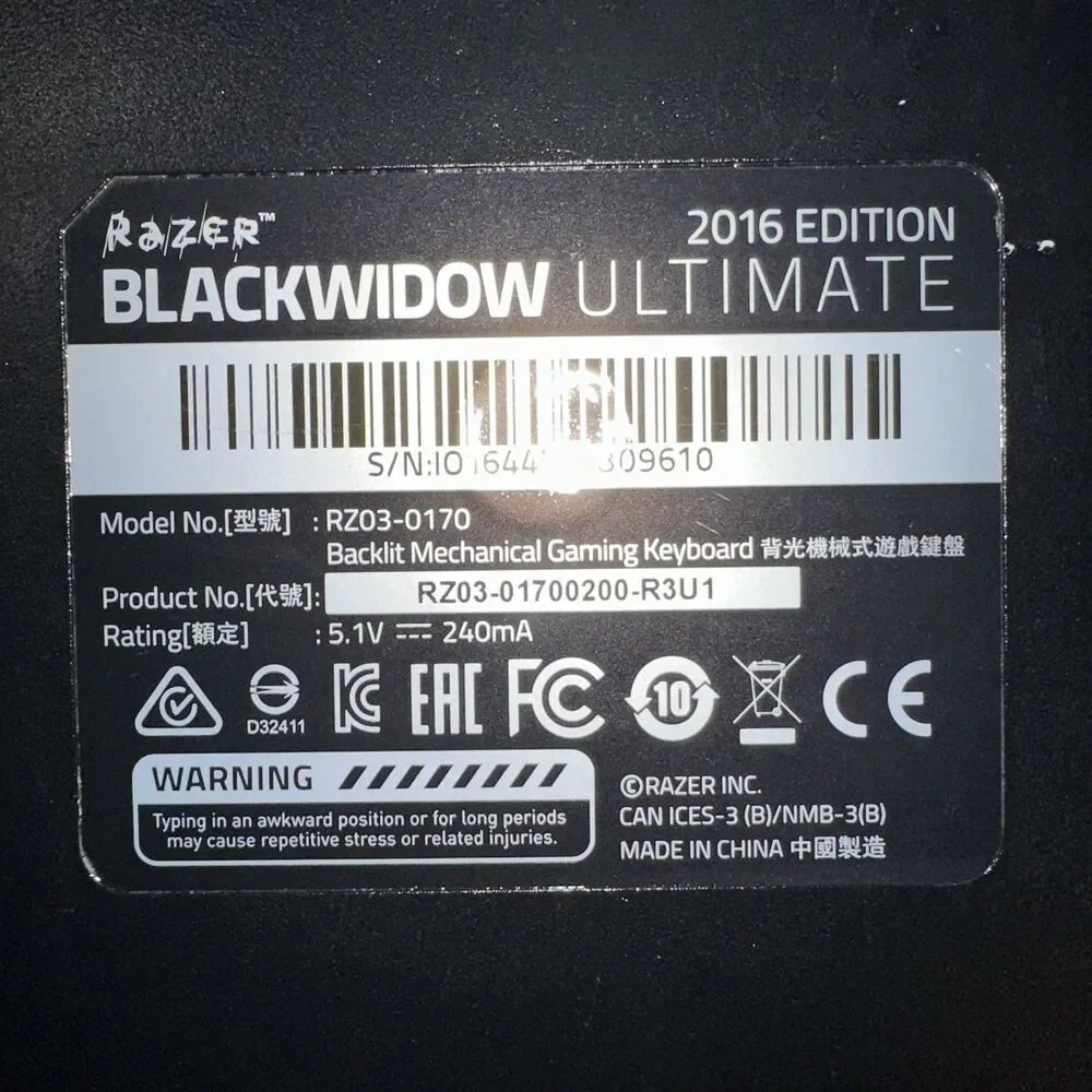 Razer BlackWidow Ultimate Stealth 2016 Backlit Mechanical Gaming Keyboard
